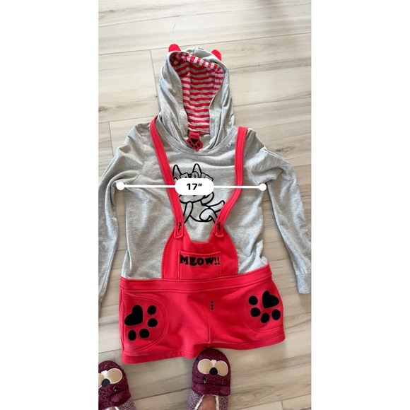 Azona Hoodie Dress w/ Suspenders | Gray & Red Novelty Sweatshirt Dress - Picture 10 of 11